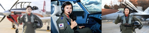 공군 최초 여성 비행대대장으로 취임하는 편보라 중령, 장세진 중령, 박지연 중령(왼쪽부터) [공군 제공]
