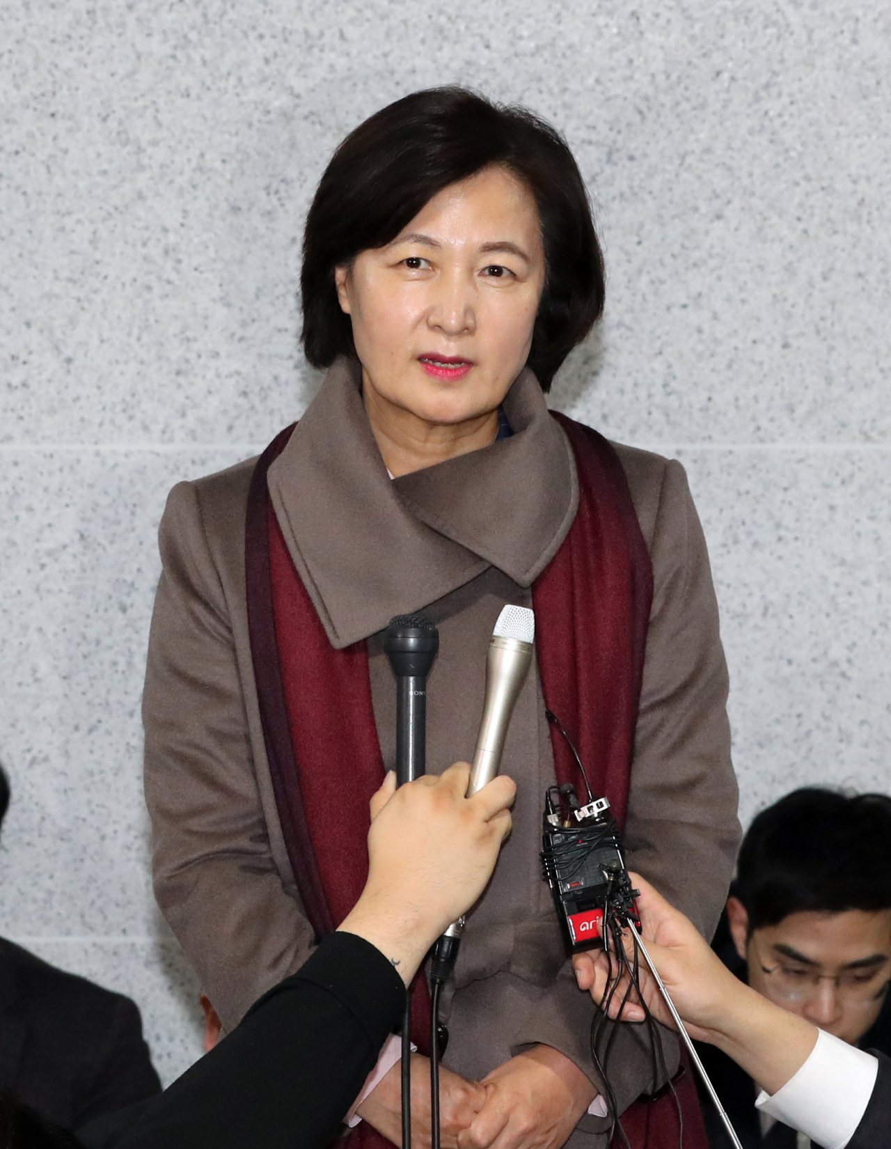 Justice Minister nominee Choo Mi-ae speaks to reporters. (Yonhap)