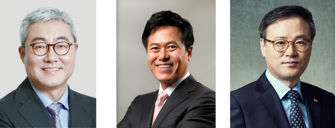 왼쪽부터 김준 SK이노베이션 사장, 박정호 SK텔레콤 사장, 장동현 SK(주) 사장. [헤럴드]