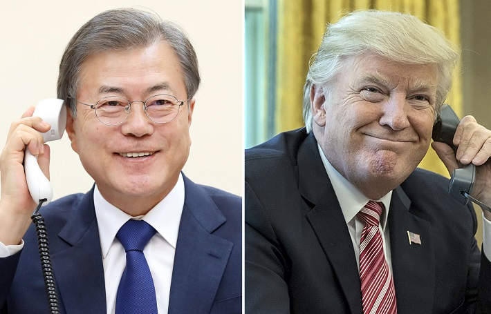 문재인 대통령이 7일 오전 도널드 트럼프 미국 대통령의 요청으로 30분간 전화통화를 했다고 청와대 고민정 대변인이 이날 브리핑을 통해 밝혔다. [연합]