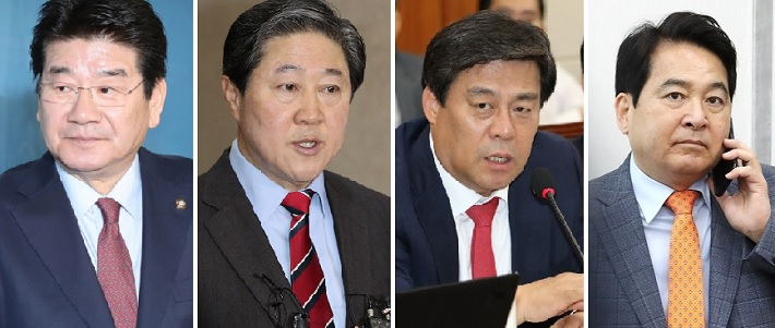 오는 9일 치러지는 자유한국당 신임 원내대표 경선이 4파전으로 치러진다. ‘포스트 나경원’뒤를 잇는 원내지도부 경선에 나선 강석호(3선) 의원, 4선 유기준 의원, 재선 김선동 의원, 5선 심재철 의원(왼쪽부터). [연합]