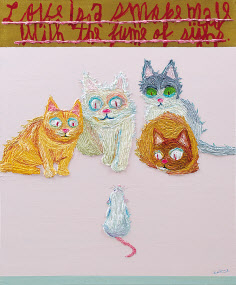 우국원, Cats, 72.7x60.6cm, oil on canvas, 2019 [갤러리조은 자료]