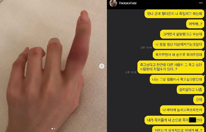 [한서희 인스타그램 스토리 캡처]