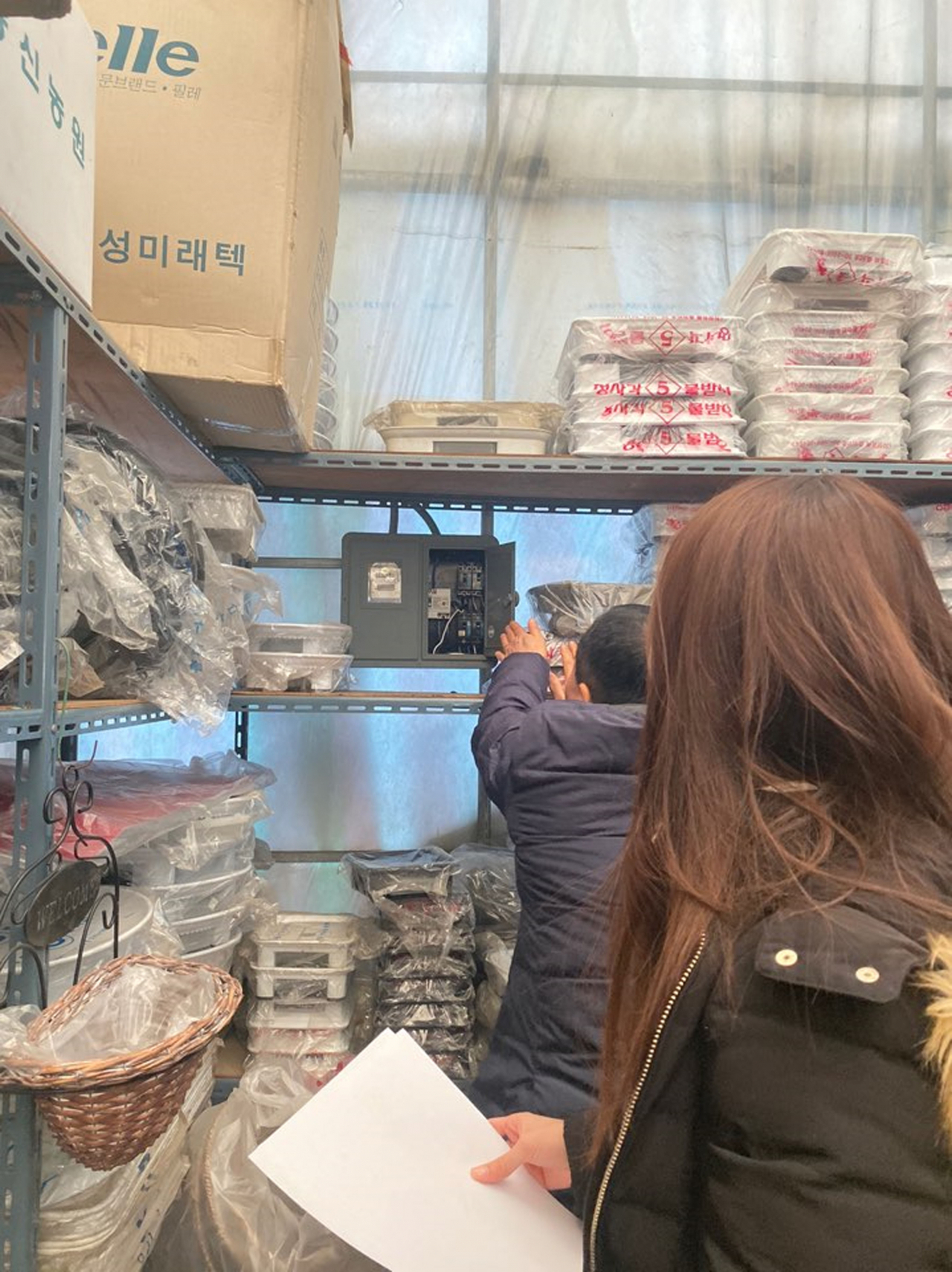 성남시 특별점검단은 개발제한구역 내 비닐하우스에 설치된 두꺼비집 전기 안전점검을 하고있다. [성남시 제공]