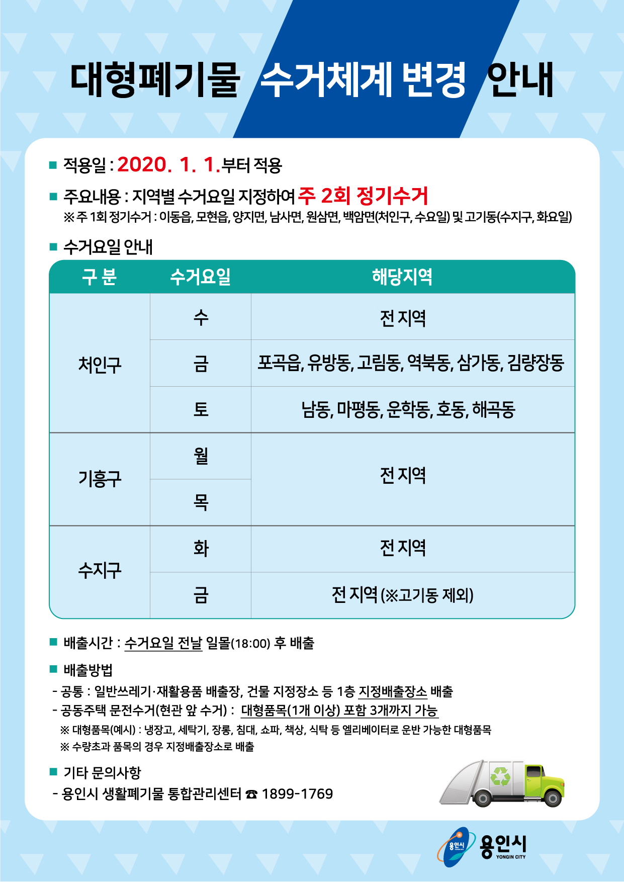 용인시 대형폐기물 수거체계 변경 안내문
