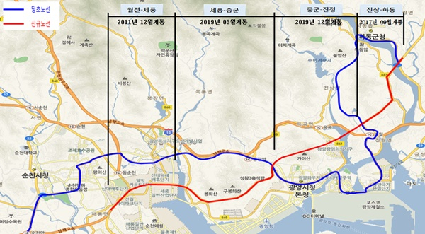 전남 광양시와 경남 하동군을 잇는 국도2호선 우회도로 위치도.