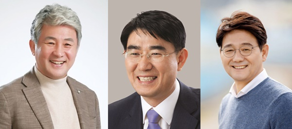 사진 왼쪽부터 순천매산고 동문인 김영득, 노관규, 서갑원 예비후보.