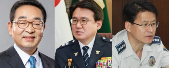 왼쪽에서부터 부터 원경환 전 서울지방경찰청장, 황운하 전 대전지방경찰청장, 임호선 전 경찰청 차장