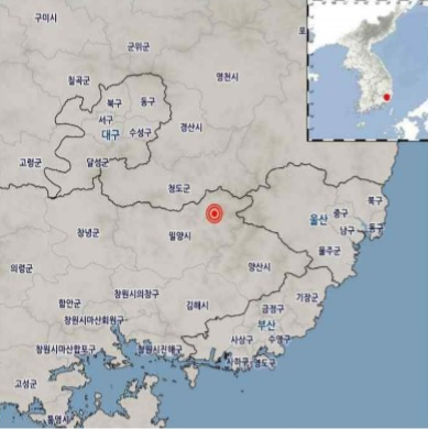 30일 밀양지진 발생지점. [기상청 제공]