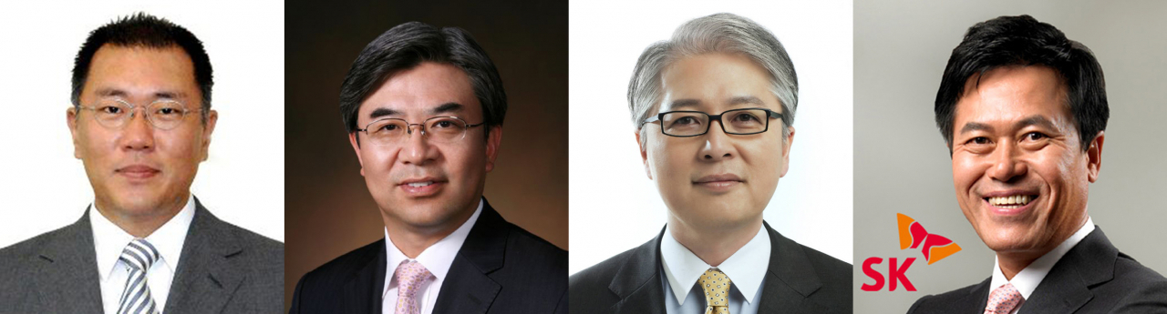왼쪽부터 정의선 현대차그룹 수석부회장, 김현석 삼성전자 소비자가전(CE) 사장, 권봉석 LG전자 사장, 박정호 SK텔레콤 사장.