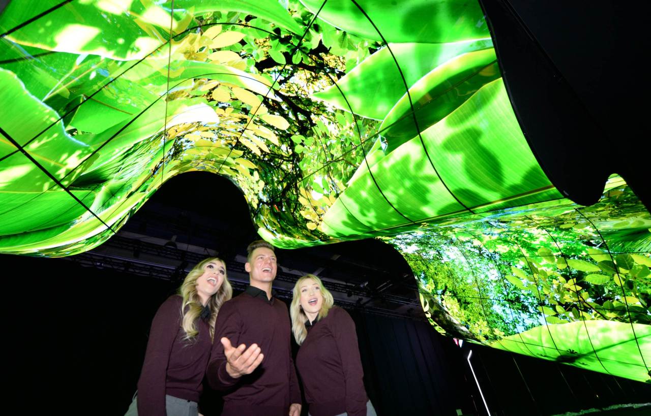 LG Electronics displays an assembly of more than 200 OLED flexible sinage “New Wave” at CES 2020 in Las Vegas. (LG Electronics)
