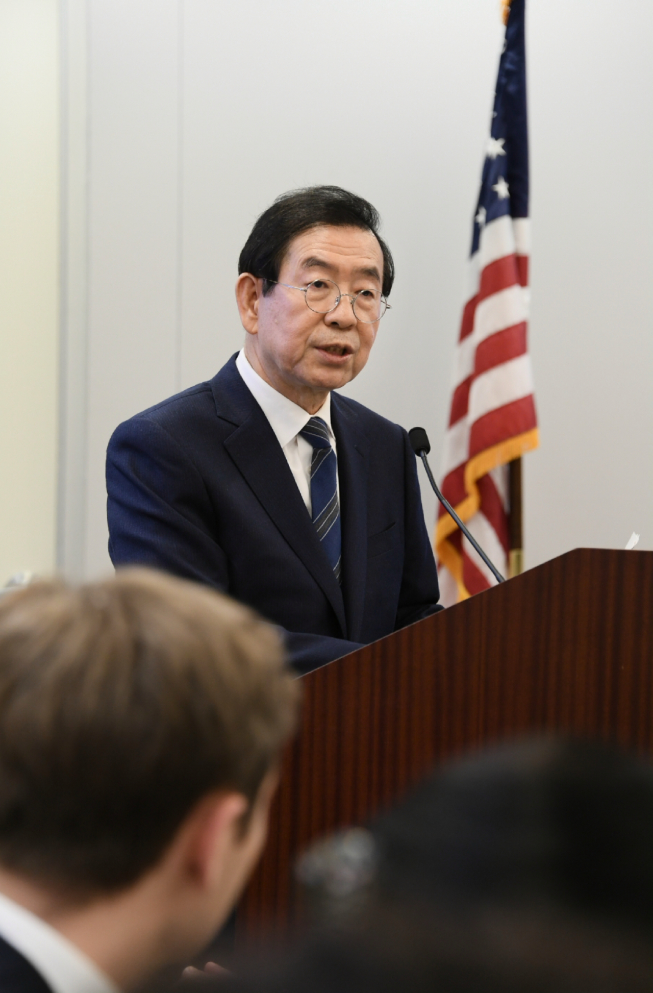 13일(현지시간) 미국 워싱턴D.C.에서 열린 미국외교협회 초청 간담회에서 박원순 시장이 한반도 평화를 주제로 연설하고 있다. [서울시 제공]
