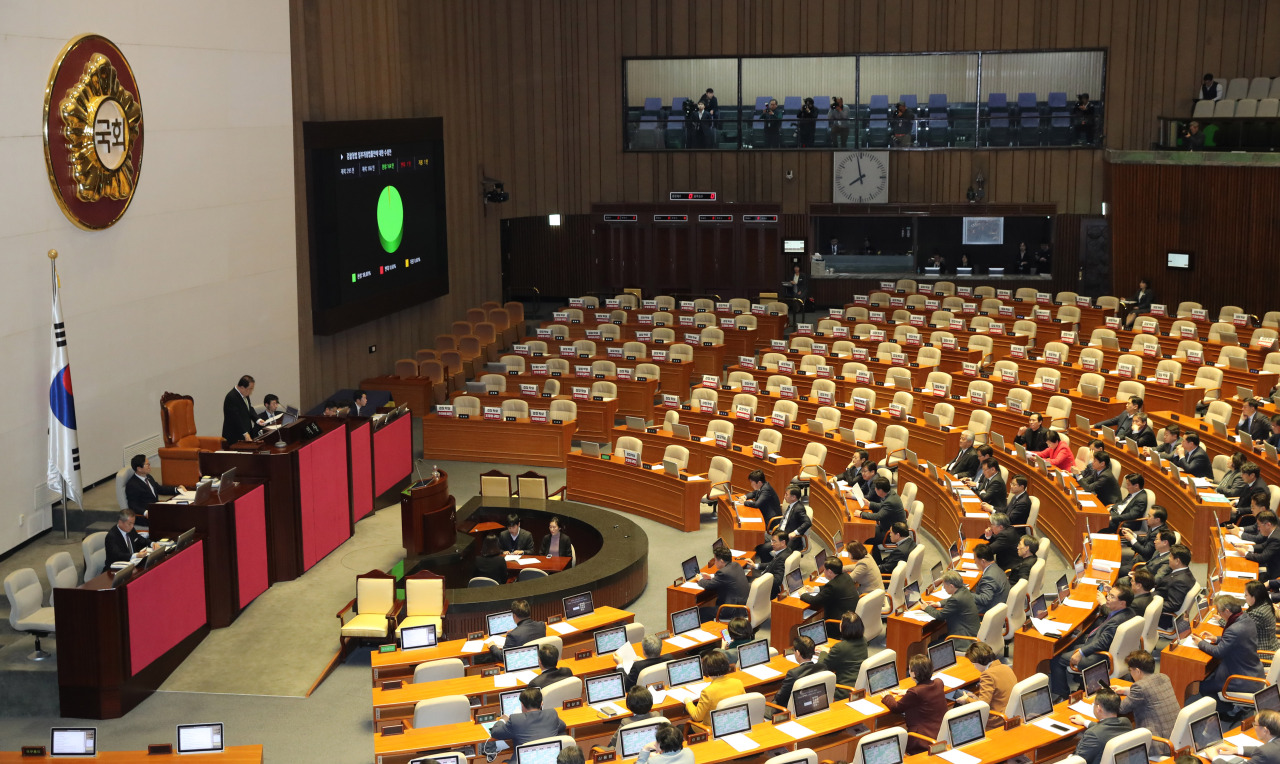 Parliament holds plenary session Monday afternoon in the absence of main opposition lawmakers. (Yonhap)