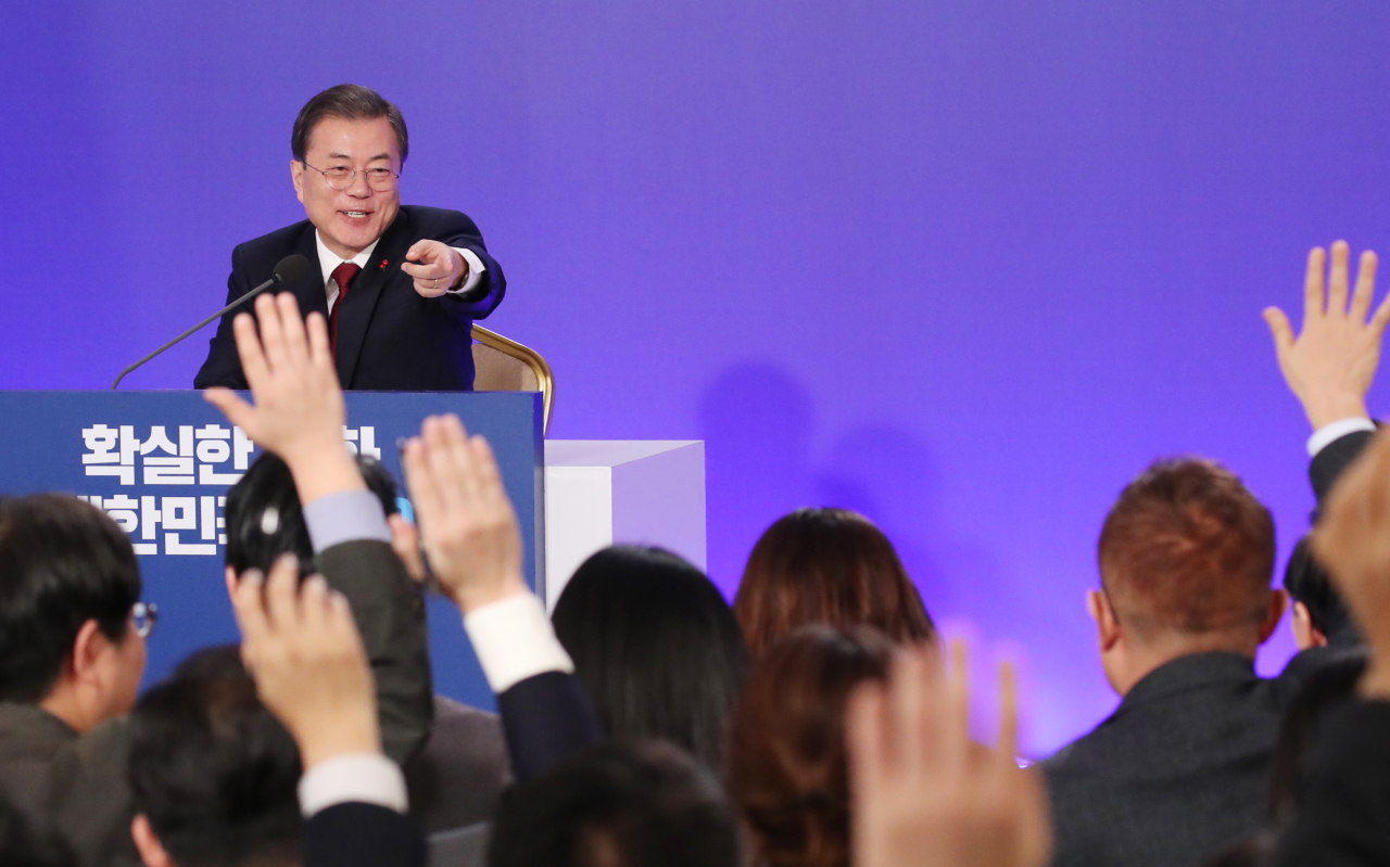President Moon Jae-in holds a press conference on Tuesday. Yonhap