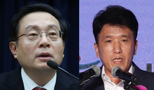손태승(왼쪽) 우리금융그룹 회장과 함영주 하나금융그룹 부회장