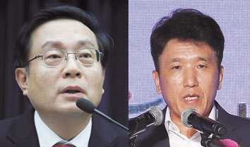 손태승 우리금융그룹 회장(왼쪽)과 함영주 하나금융그룹 부회장