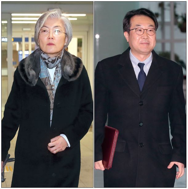 북핵 협상과 호르무즈 파병 등 한미간 당면 현안을 풀기 위한 외교 수뇌부의 행보가 바쁘다. 강경화 외교부 장관은 한미, 한미일, 한일 외교장관 회담이 이어진 방미 일정을 마치고 16일 오전 인천국제공항을 통해 귀국했다.(왼쪽) 이에 앞서 이도훈 외교부 한반도평화교섭본부장은 미국의 대북특별대표인 스티븐 비건 국무부 부장관과 한미 북핵수석대표 협의를 하기 위해 15일 오전 출국했다. [연합]