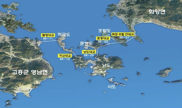 고흥군 영남면에서 여수시 화양면을 연결하는 연륙.연도교 조감도.