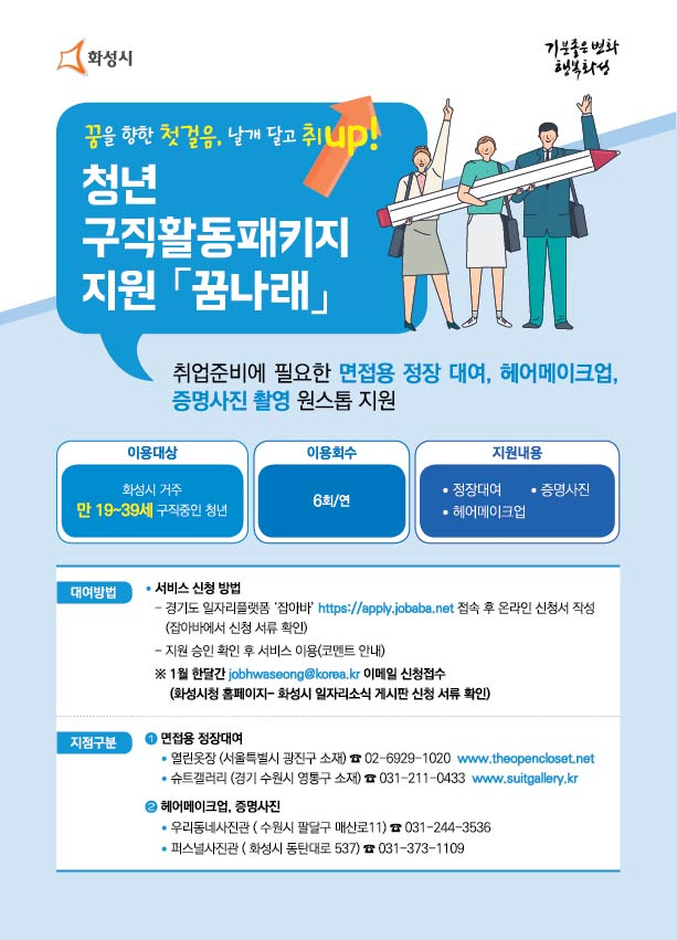 화성시 청년 구직활동패키지 안내 포스터.