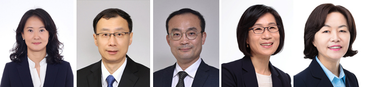 (왼쪽부터)김미경 균형인사비서관, 김제남 기후환경비서관, ·조영철 재정기획관, 김기태 사회적경제비서관, 김유임 여성가족비서관. [사진=청와대 제공]