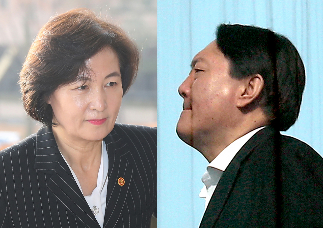 추미애 법무부 장관(왼쪽)과 윤석열 검찰총장. [연합]