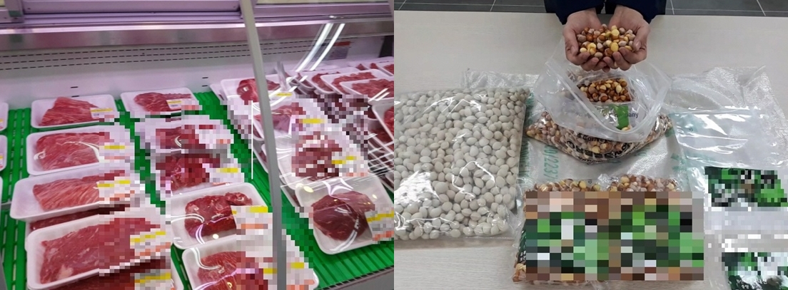(왼쪽부터)냉동고기를 실온에 보관 및 판매, 중국산 은행을 국내산으로 둔갑시켜 유통. [경기도 제공]