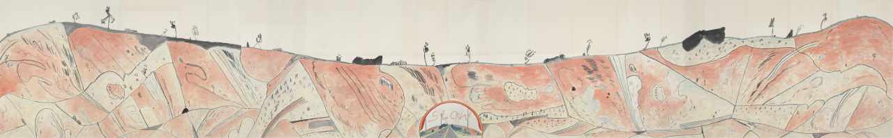 김선두, 느린 풍경 - 유달길, 2019, 장지에 먹, 분채, 142x900cm[사진제공=학고재갤러리]
