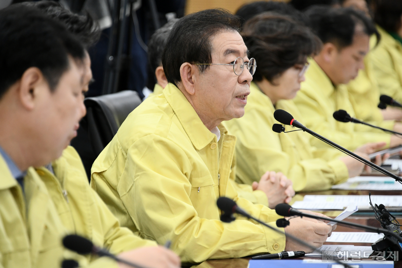 박원순 시장이 6일 6차 신종 코로나 바이러스 감염 종합대책 회의에서 모두발언하고 있다. [서울시 제공]