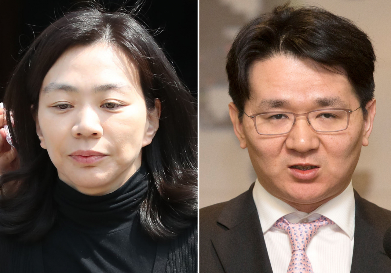 조현아 전 대한항공 부사장(왼쪽)이 31일 KCGI, 반도건설과 함께 한진그룹 지주사인 한진칼 주주총회에서 전문경영인제도 도입을 제안하겠다고 밝히며 조원태 한진그룹 회장(오른쪽)과의 경영권 분쟁이 절정으로 치닫고 있다. [연합]