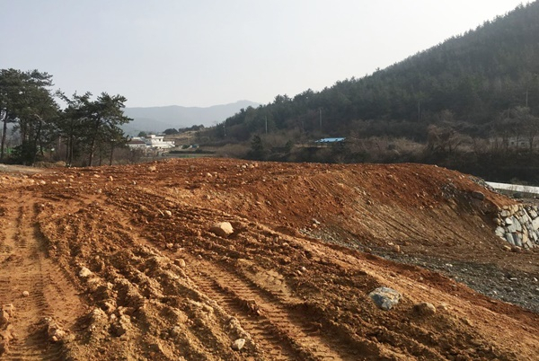 여수시 돌산읍 평사리 논에 성토작업 중인 국유지 불법매립 현장. 박대성 기자/parkds@heraldcorp.com