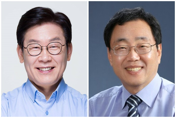 이재명 경기지사(왼쪽)과 김철수 속초시장(오른쪽)
