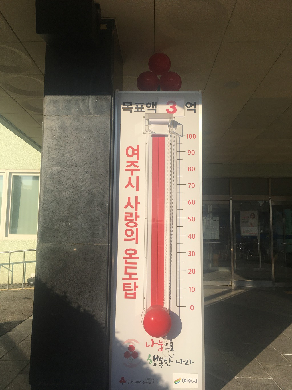 여주시 사랑의 열매 온도탑은 추위를 녹이는 나눔의 열기로 190℃ 돌파했다. [여주시 제공]