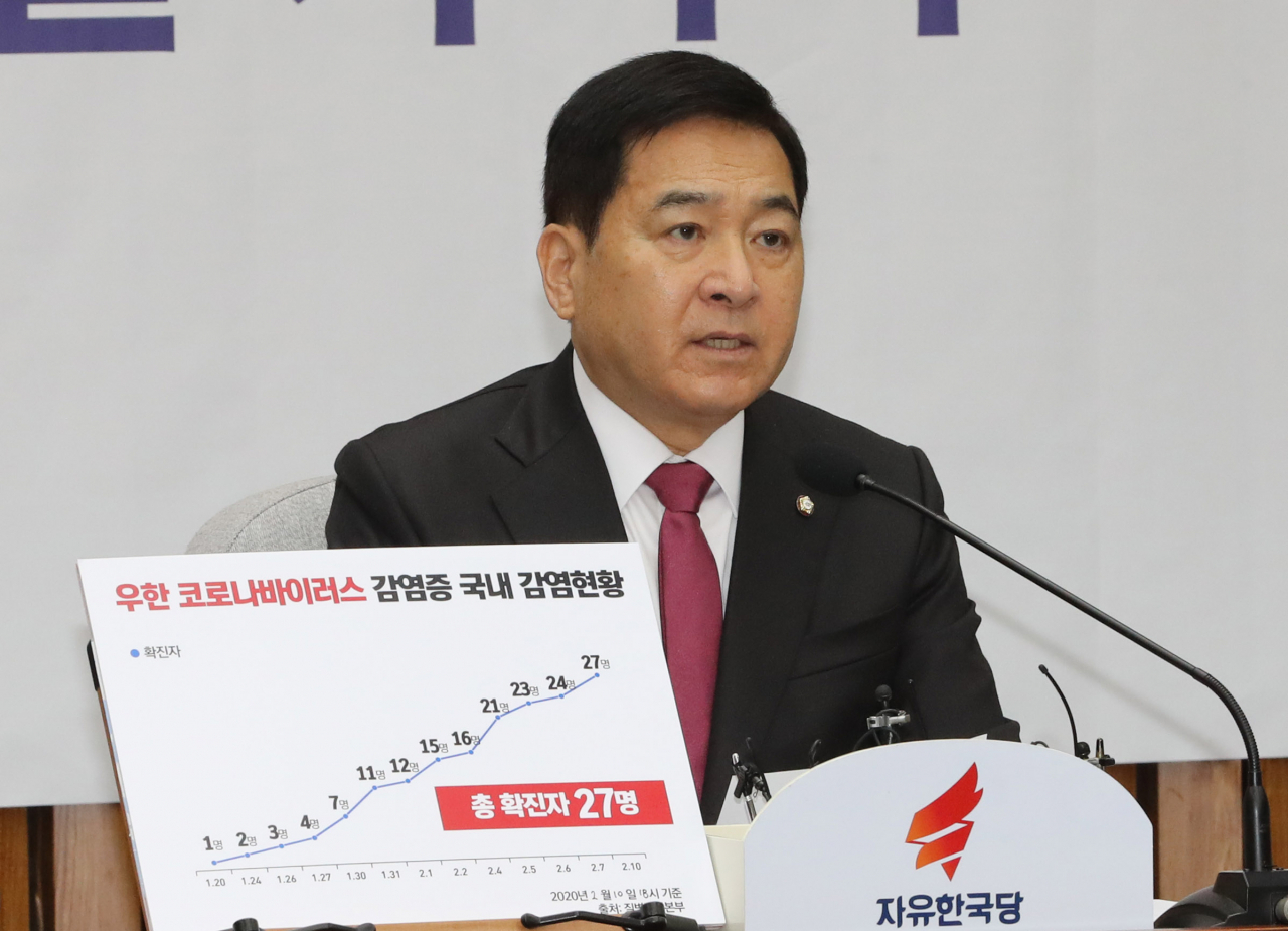 심재철 자유한국당 원내대표가 11일 오전 서울 여의도 국회에서 열린 원내대책회의에서 발언하고 있다. [연합]