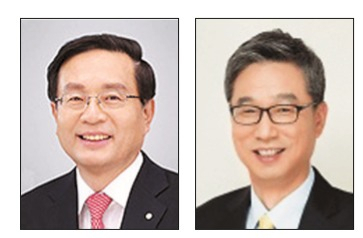 왼쪽부터 손태승 우리금융 회장, 허인 국민은행장.