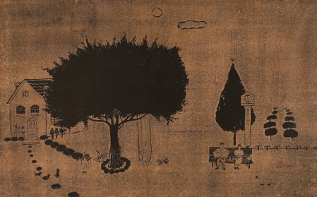 김덕기 작가의 초기 작품은 먹을 사용한 서정적 표현으로 행복을 전한다. 휴일의 정원(Holiday in a Garden) 2000, Watercolour and ink on traditional Korean paper handmade, 86&times;139cm [포스코미술관 제공]