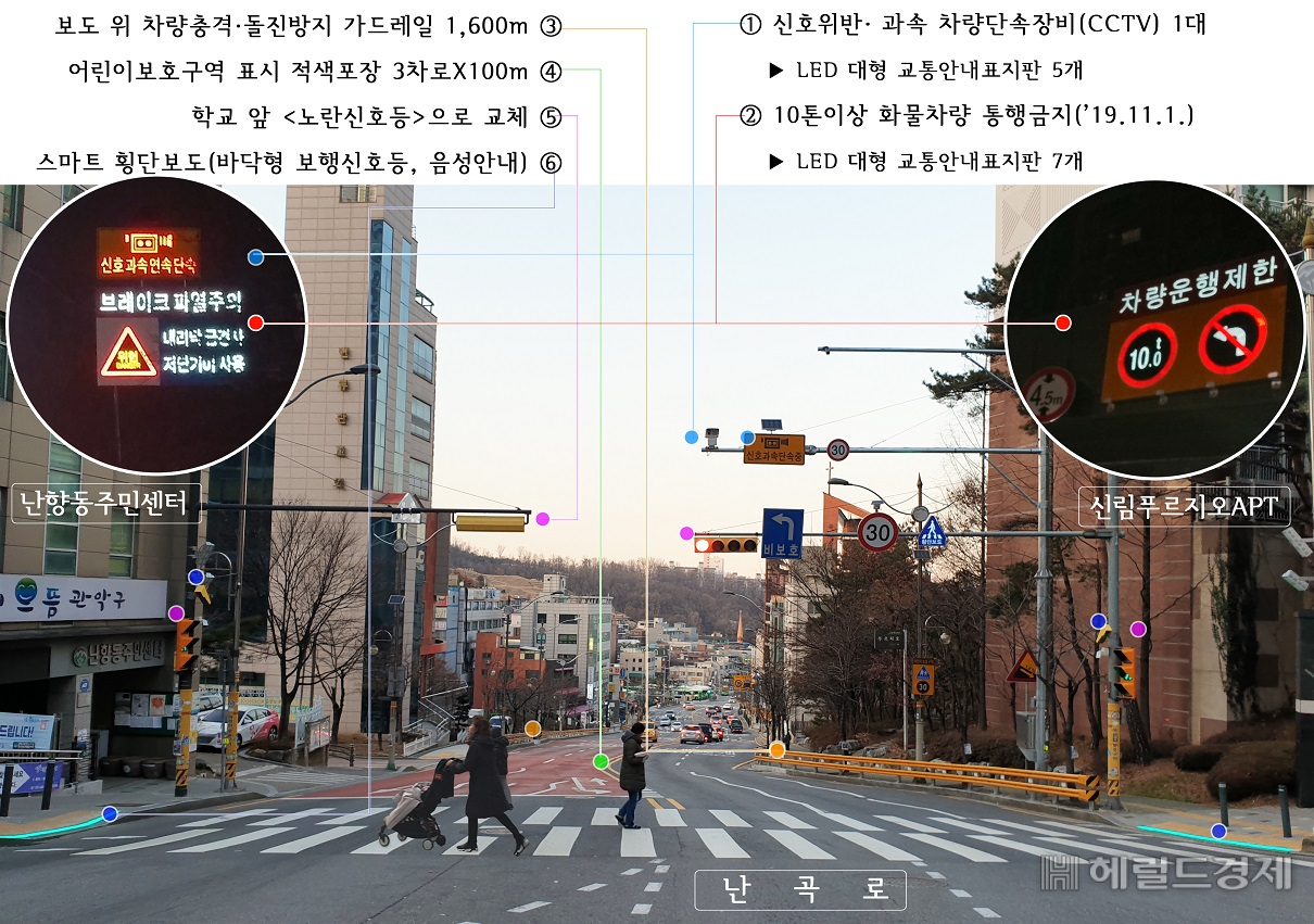 난향초교 주변 횡단보도 개선 내용. [관악구 제공]