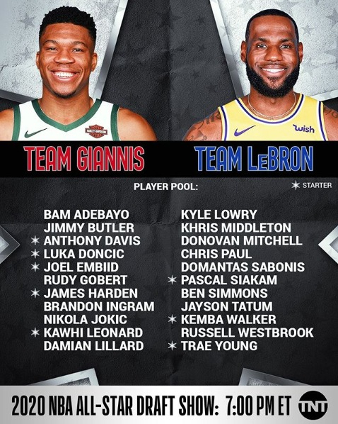 17일(한국시간) 미국프로농구(NBA) 올스타전에 출전하는 ‘팀 야니스’와 ‘팀 르브론’. [nbaallstar 인스타그램 캡처]