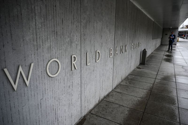 The World Bank Group logo is seen on the building of the Washington-based global development lender in Washington D.C. (AFP)