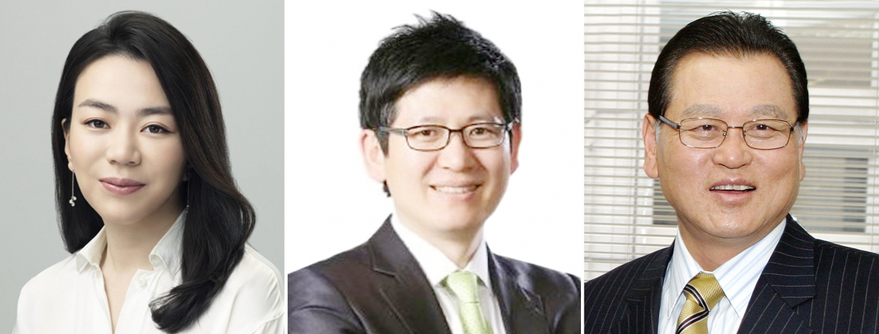 조현아 전 대한항공 부사장과 행동주의 사모펀드 KCGI, 반도건설 연합이 다음 달 25일로 예정된 한진그룹의 지주사 한진칼의 주주총회를 앞두고 이사회 의장을 포함한 사내이사 4명(기타 비상무이사 1명 포함)과 사외이사 4명 후보 제안을 한진칼에 제출했다고 13일 밝혔다. 사진 왼쪽부터 조현아 전 대한항공 부사장, 강성부 KCGI 대표, 권홍사 반도건설 회장. [연합뉴스]