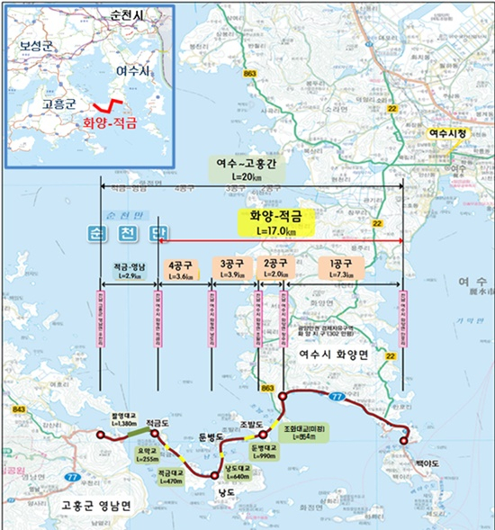 여수시~고흥군을 잇는 연륙.연도교 노선도. [익산국토청 제공]