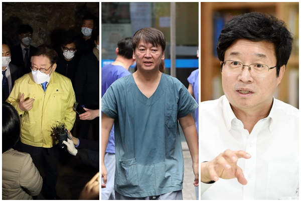 왼쪽부터 이재명 경기지사, 안철수 국민의 당대표, 염태영 수원시장