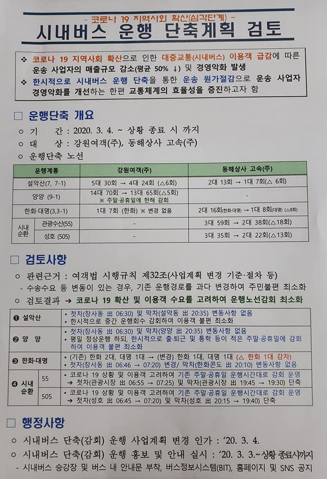 속초 시내버스 감축