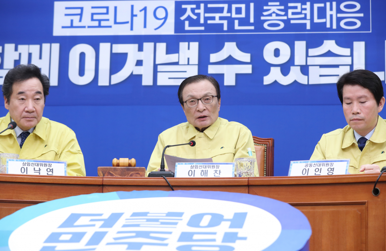 6일 오전 서울 여의도 국회에서 열린 더불어민주당 선거대책위원회 회의에서 이해찬 상임선대위원장이 발언하고 있다. [연합]