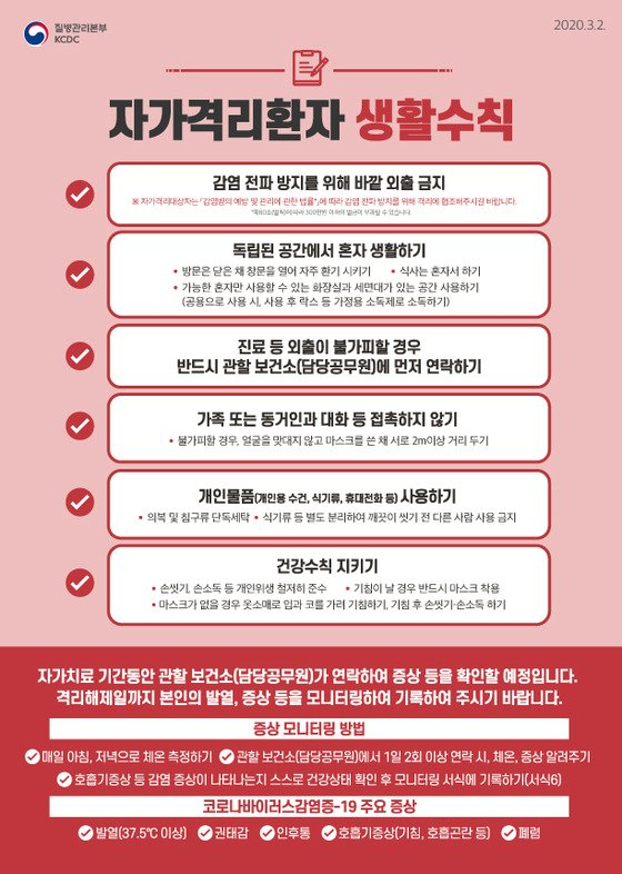 코로나19 자가격리자 생활수칙. [이천시 제공]