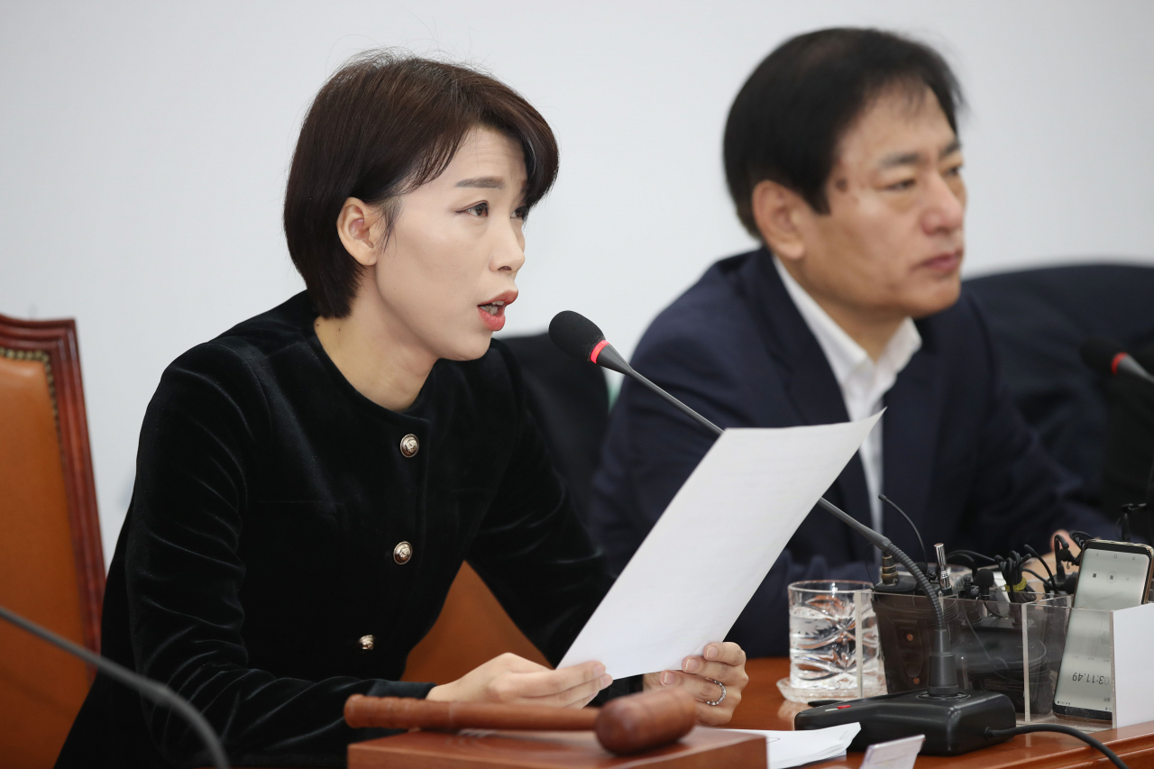 김정화 민생당 공동대표가 6일 오전 국회에서 열린 민생당 최고위원회의에서 발언하고 있다. [연합]