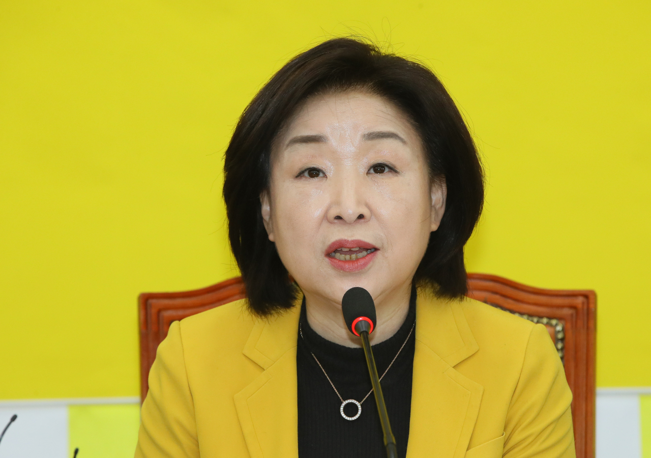 심상정 정의당 대표가 8일 국회에서 열린 '21대 국회의원선거 정의당 비례대표후보 선출보고회'에서 발언하고 있다. [연합]