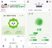 SKT 미세먼지 앱 ‘에브리에어’(왼쪽)와 KT의 ‘에어맵코리아’