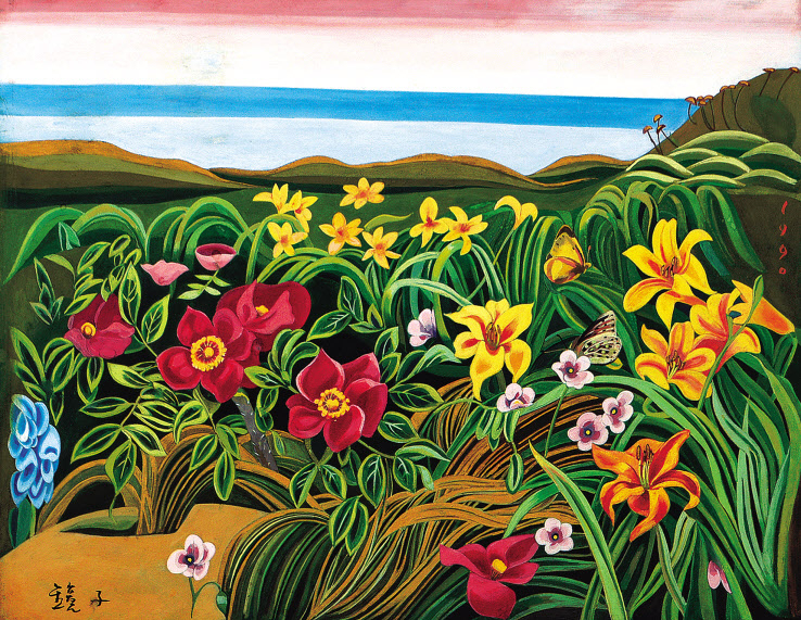 ① 천경자/ 풍경/ 종이에 채색/ 31.8&times;40.5cm/ 1990