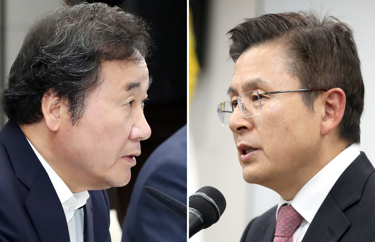 이낙연 전 국무총리(왼쪽)와 황교안 미래통합당 대표. [연합]
