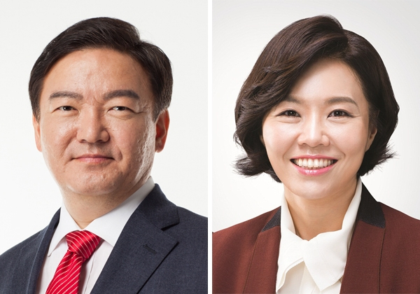 미래통합당 인천 연수을 민경욱 의원과 민현주 전 의원〈사진 왼쪽부터〉